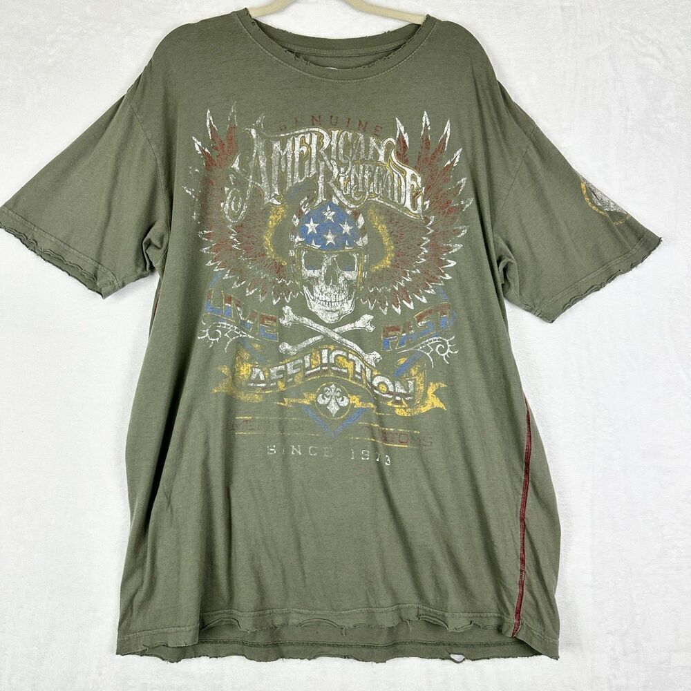 Affliction American Customs Tee Shirt Size 2XL Distressed Skull Crossbones Y2K